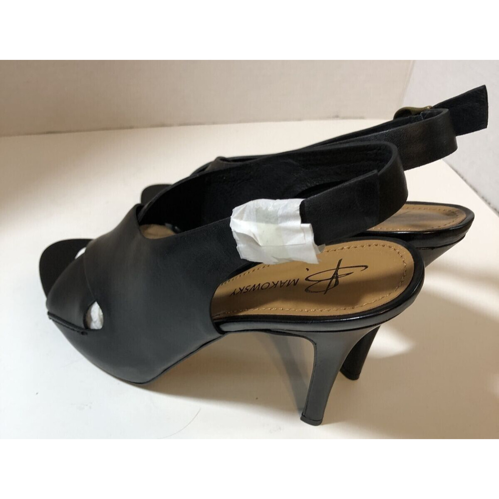 NIB Black Peep Toe HIGH HEELS Sling back Pumps Leather Womens Shoes Sz 9.5m NEW - Picture 2 of 5